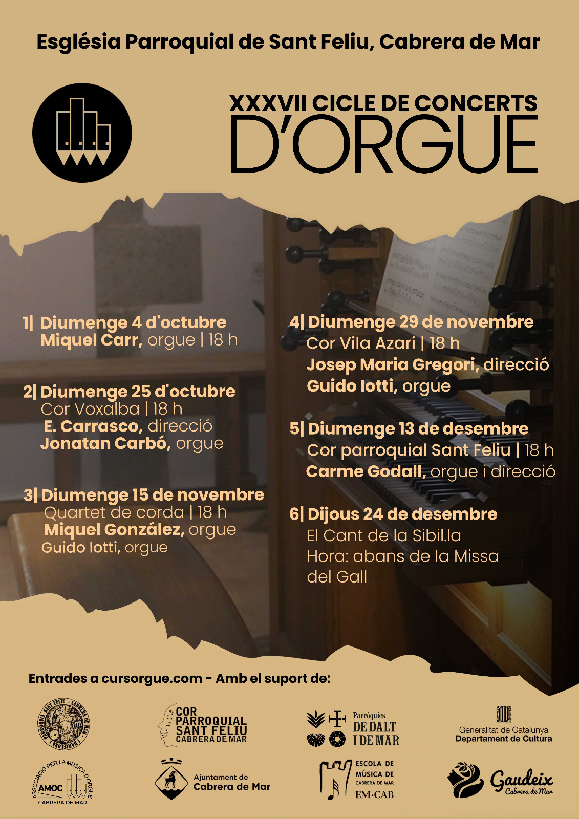 El XXXVII Cicle de Concerts d’Orgue Cabrera de Mar